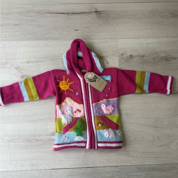 Arpilleras Peruvian Handmade‎ Child Zip-Up Sweater Hand Embroardered 2T Nwt - Picture 2 of 5